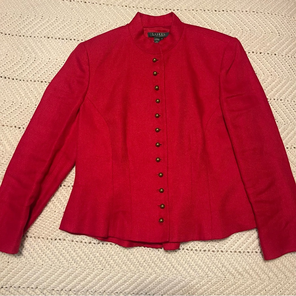 Lauren  Ralph Lauren red linen fitted military blazer